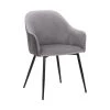Light Gray Dining Chair with Curved Sloped Arms and Angled Metal Legs by Benjara