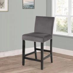 Gray Kate 40 in. Wooden Counter Height Chair with Velvet Seat (Set of 2) by Benjara -Cheap Benjara Store gray benjara dining chairs bm272109 31 1000