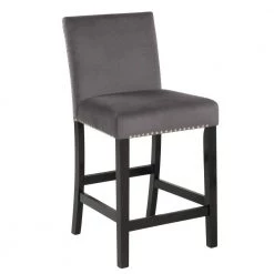 Gray Kate 40 in. Wooden Counter Height Chair with Velvet Seat (Set of 2) by Benjara -Cheap Benjara Store gray benjara dining chairs bm272109 c3 1000