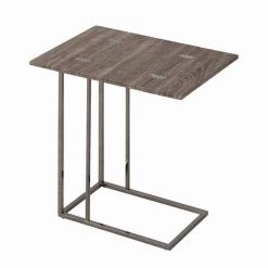 Stylish Gray Wooden Snack Table with Metal Base by Benjara