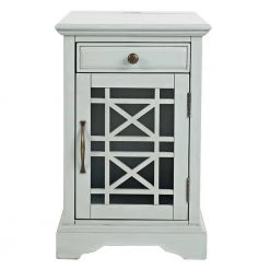 25 in. Gray Wooden Chair side Table with Hidden Power Charger by Benjara