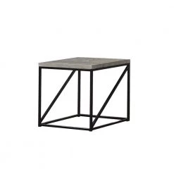 24 in. H Industrial Style Gray with Wooden Top And Metallic Base Minimal End Table by Benjara