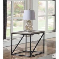 24 in. H Industrial Style Gray with Wooden Top And Metallic Base Minimal End Table by Benjara -Cheap Benjara Store gray benjara end side tables bm184954 c3 1000