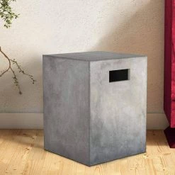 Concrete Gray Dining Stool with Side Handles by Benjara -Cheap Benjara Store gray benjara end side tables bm187408 31 1000