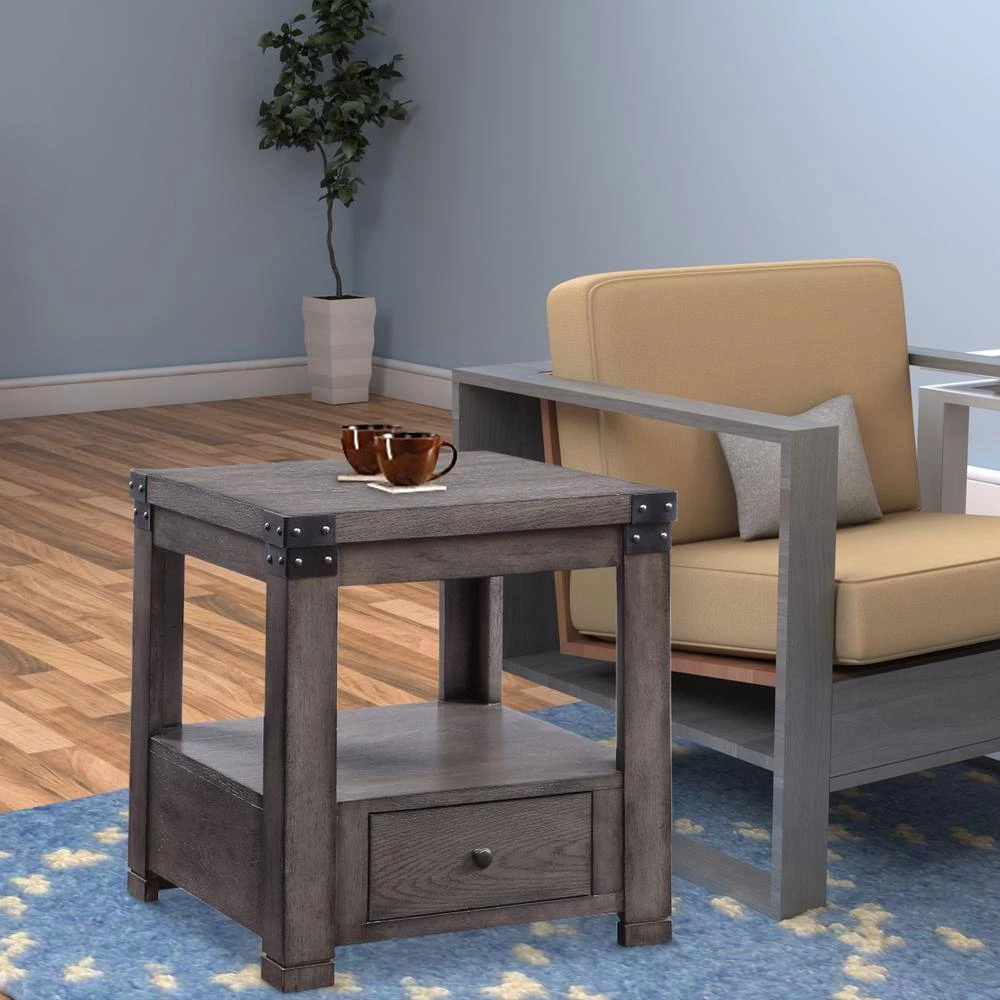 24 in. H Gray Wooden End Table with Open Bottom Shelf and 1-Drawer by Benjara 8 24 in. H Gray Wooden End Table with Open Bottom Shelf and 1-Drawer by Benjara - Image 8