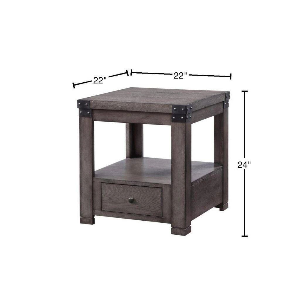 24 in. H Gray Wooden End Table with Open Bottom Shelf and 1-Drawer by Benjara 3 24 in. H Gray Wooden End Table with Open Bottom Shelf and 1-Drawer by Benjara - Image 3