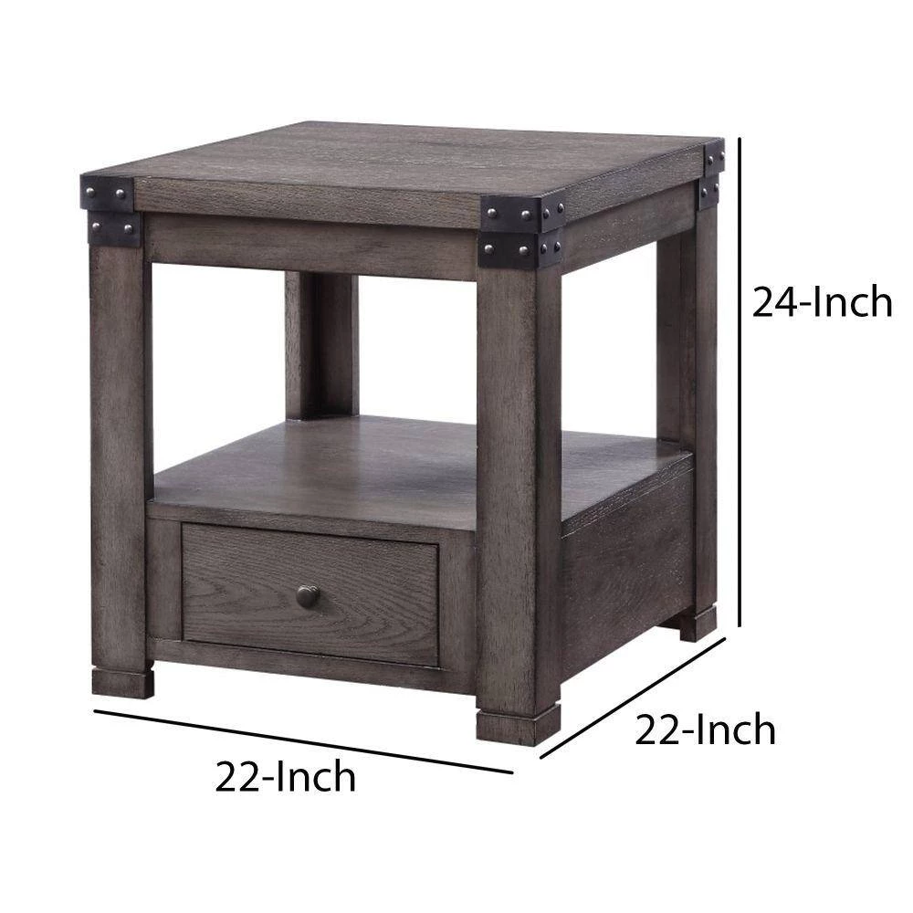 24 in. H Gray Wooden End Table with Open Bottom Shelf and 1-Drawer by Benjara 7 24 in. H Gray Wooden End Table with Open Bottom Shelf and 1-Drawer by Benjara - Image 7