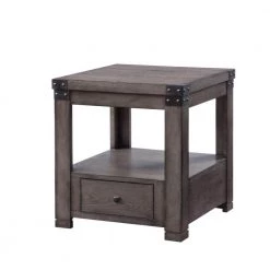 24 in. H Gray Wooden End Table with Open Bottom Shelf and 1-Drawer by Benjara