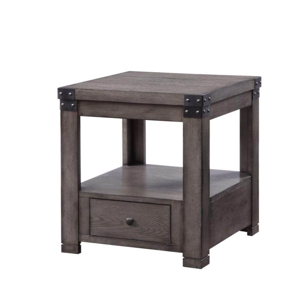 24 in. H Gray Wooden End Table with Open Bottom Shelf and 1-Drawer by Benjara 1 24 in. H Gray Wooden End Table with Open Bottom Shelf and 1-Drawer by Benjara