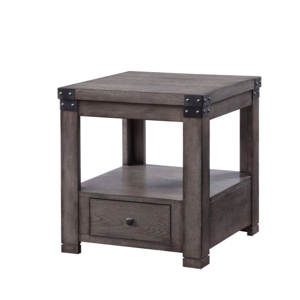 24 in. H Gray Wooden End Table with Open Bottom Shelf and 1-Drawer by Benjara 2 24 in. H Gray Wooden End Table with Open Bottom Shelf and 1-Drawer by Benjara - Image 2