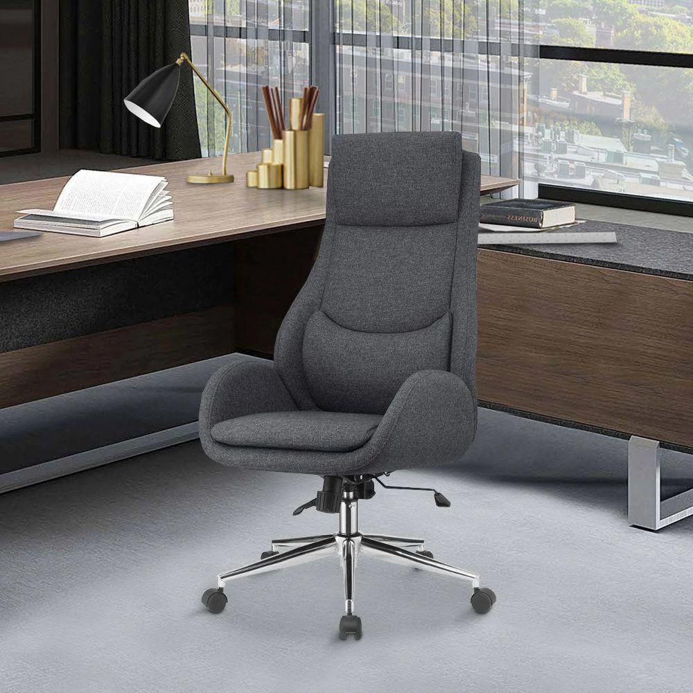 Gray High Cushioned Tufted Back Fabric Office Chair with Star Base by Benjara 6 Gray High Cushioned Tufted Back Fabric Office Chair with Star Base by Benjara - Image 6