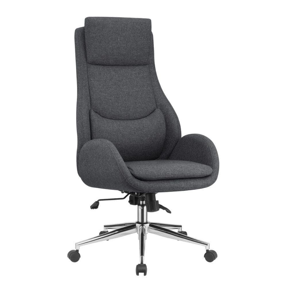 Gray High Cushioned Tufted Back Fabric Office Chair with Star Base by Benjara 1 Gray High Cushioned Tufted Back Fabric Office Chair with Star Base by Benjara