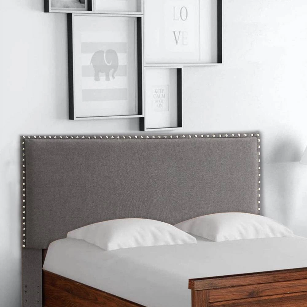 62 in. Gray Wooden Full Queen Size Headboard with Nail head Trim Details by Benjara 6 62 in. Gray Wooden Full Queen Size Headboard with Nail head Trim Details by Benjara - Image 6