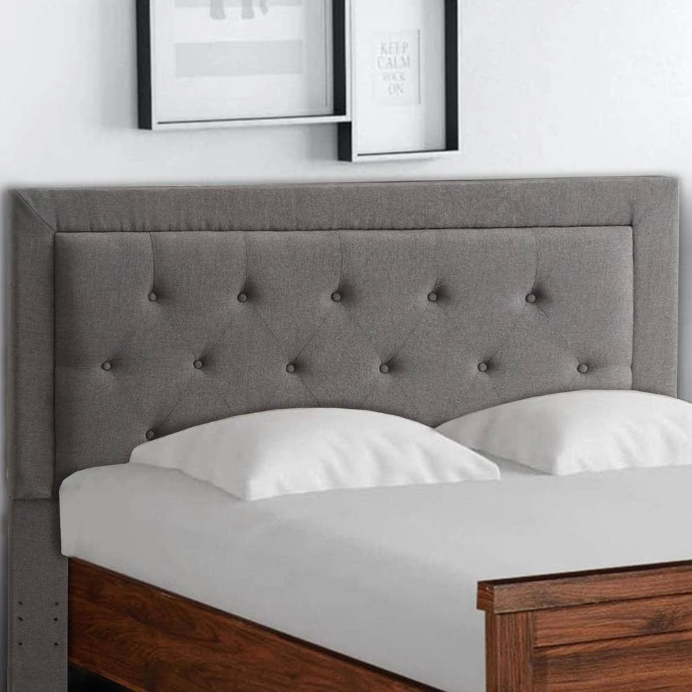 62 in. Gray Fabric Upholstered Full Queen Headboard with Button Tufting by Benjara 6 62 in. Gray Fabric Upholstered Full Queen Headboard with Button Tufting by Benjara - Image 6