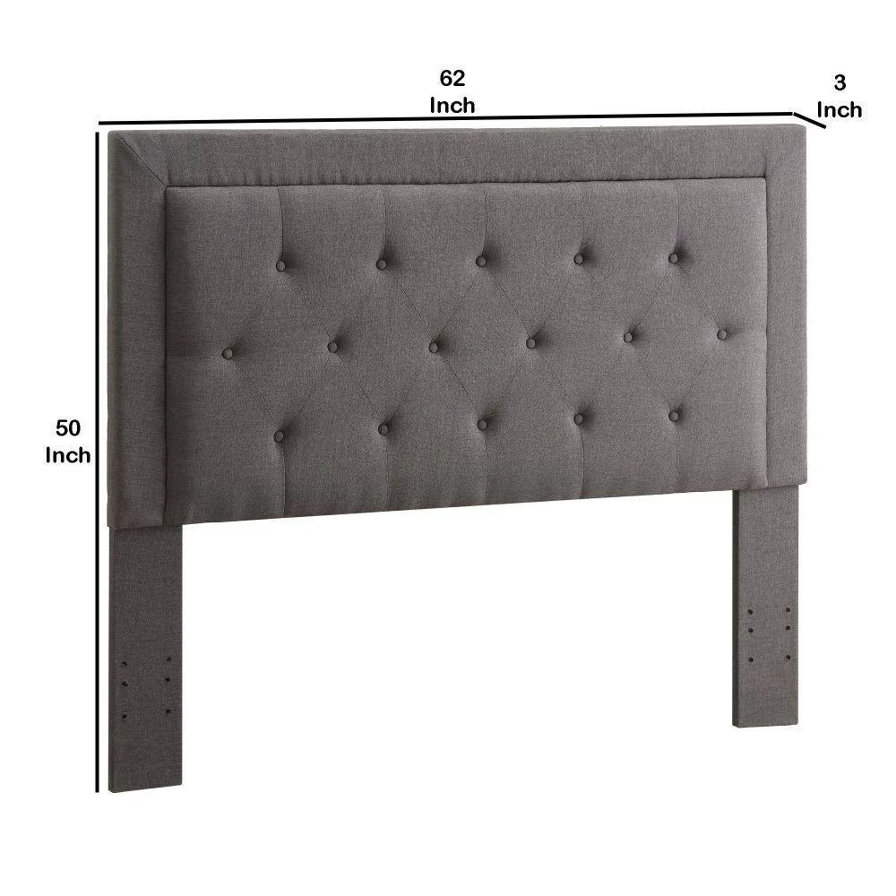 62 in. Gray Fabric Upholstered Full Queen Headboard with Button Tufting by Benjara 5 62 in. Gray Fabric Upholstered Full Queen Headboard with Button Tufting by Benjara - Image 5