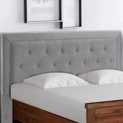 79.5 in. Gray Fabric Upholstered King Size Headboard with Button Tufted Accent by Benjara -Cheap Benjara Store gray benjara headboards bm144127 31 1000