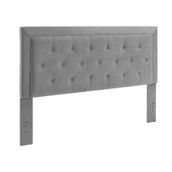 79.5 in. Gray Fabric Upholstered King Size Headboard with Button Tufted Accent by Benjara