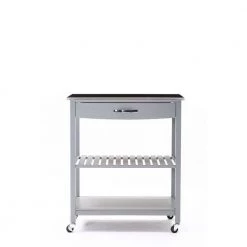 Gray Lock Casters 2-Tier Shelf Steel Top Kitchen Cart Island by Benjara -Cheap Benjara Store gray benjara kitchen carts bm274298 1f 1000