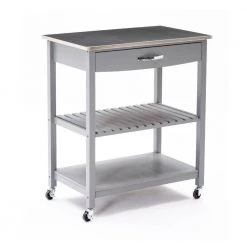Gray Lock Casters 2-Tier Shelf Steel Top Kitchen Cart Island by Benjara -Cheap Benjara Store gray benjara kitchen carts bm274298 31 1000