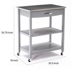 Gray Lock Casters 2-Tier Shelf Steel Top Kitchen Cart Island by Benjara -Cheap Benjara Store gray benjara kitchen carts bm274298 44 1000