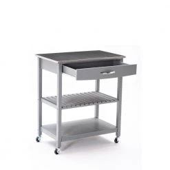 Gray Lock Casters 2-Tier Shelf Steel Top Kitchen Cart Island by Benjara -Cheap Benjara Store gray benjara kitchen carts bm274298 4f 1000
