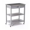 Gray Lock Casters 2-Tier Shelf Steel Top Kitchen Cart Island by Benjara