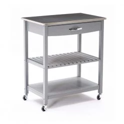 Gray Lock Casters 2-Tier Shelf Steel Top Kitchen Cart Island by Benjara