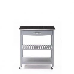 Gray Lock Casters 2-Tier Shelf Steel Top Kitchen Cart Island by Benjara -Cheap Benjara Store gray benjara kitchen carts bm274298 c3 1000