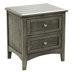 2-Drawers Gray Wooden Night Stand with Flared Legs by Benjara