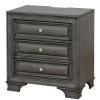 Gray 3-Drawer Wooden Nightstand with USB Outlet and Power Cord by Benjara