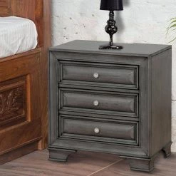 Gray 3-Drawer Wooden Nightstand with USB Outlet and Power Cord by Benjara -Cheap Benjara Store gray benjara nightstands bm182947 c3 1000