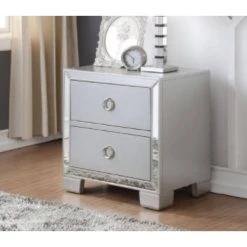 2-Drawer Silver Nightstand with Mirror Insert Front Trim by Benjara -Cheap Benjara Store gray benjara nightstands bm185423 31 1000