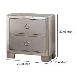 2-Drawer Silver Nightstand with Mirror Insert Front Trim by Benjara -Cheap Benjara Store gray benjara nightstands bm185423 40 1000