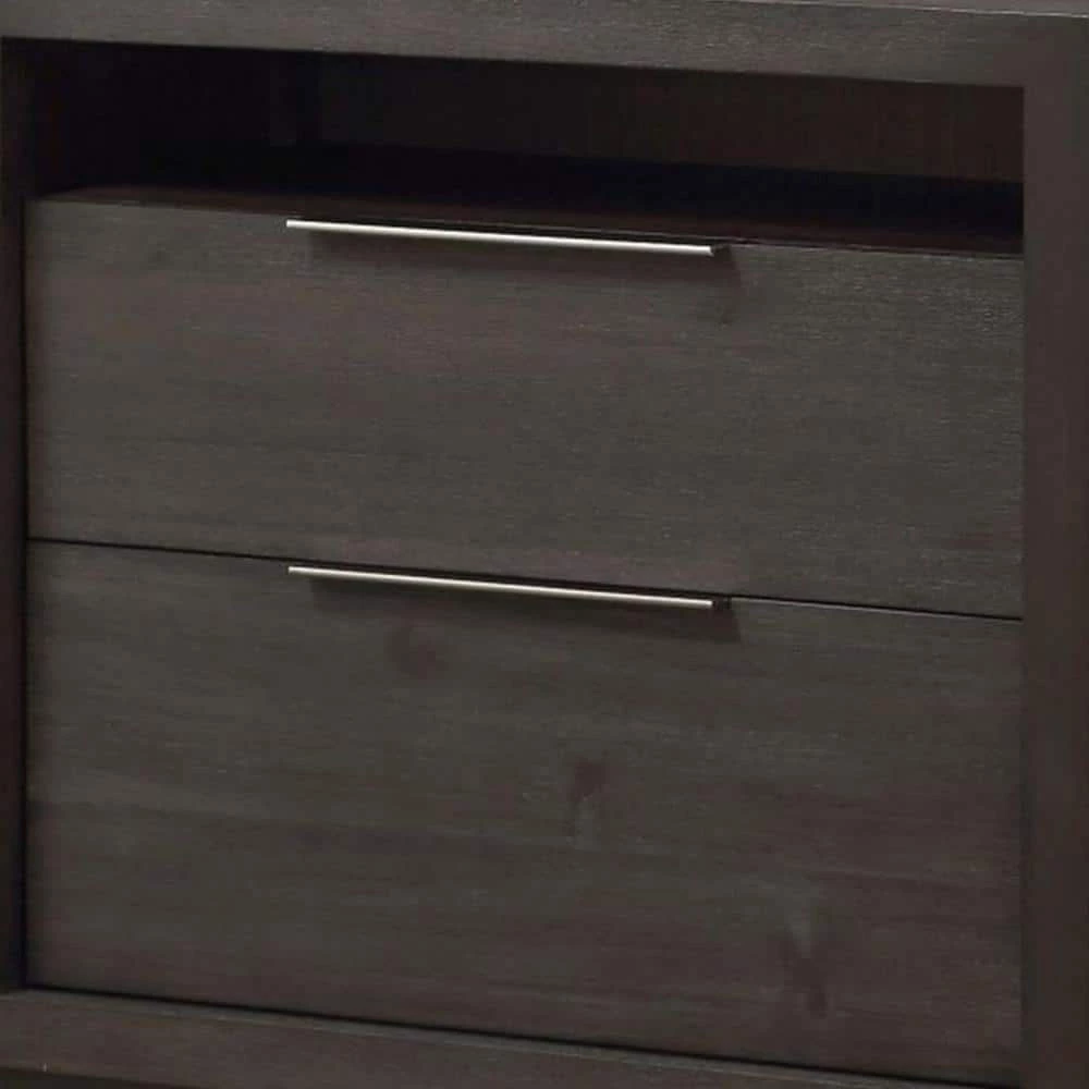 Gray Wooden Nightstand with Two Drawers and One Open Shelf 16 in. L x 32 in. W x 29 in. H by Benjara 5 Gray Wooden Nightstand with Two Drawers and One Open Shelf 16 in. L x 32 in. W x 29 in. H by Benjara - Image 5