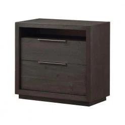 Gray Wooden Nightstand with Two Drawers and One Open Shelf 16 in. L x 32 in. W x 29 in. H by Benjara