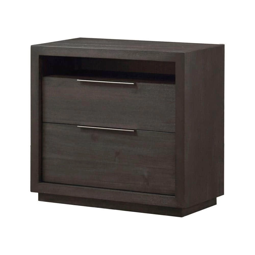 Gray Wooden Nightstand with Two Drawers and One Open Shelf 16 in. L x 32 in. W x 29 in. H by Benjara 1 Gray Wooden Nightstand with Two Drawers and One Open Shelf 16 in. L x 32 in. W x 29 in. H by Benjara