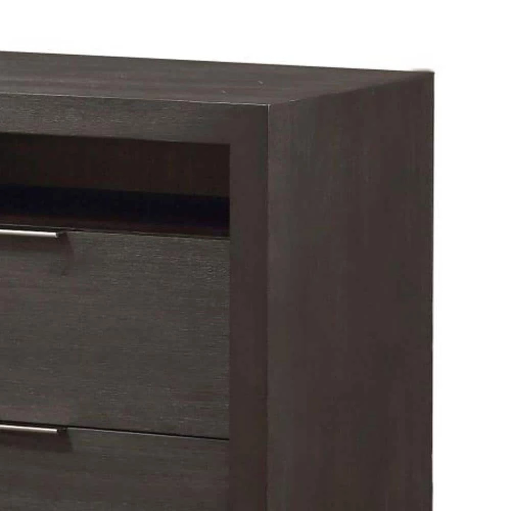 Gray Wooden Nightstand with Two Drawers and One Open Shelf 16 in. L x 32 in. W x 29 in. H by Benjara 2 Gray Wooden Nightstand with Two Drawers and One Open Shelf 16 in. L x 32 in. W x 29 in. H by Benjara - Image 2