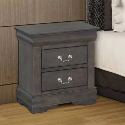 Traditional Style 2-Drawer Dark Gray Wooden Nightstand with Metal Handles 21.26 in. L x 15.43 in. W x 23.54 in. H by Benjara -Cheap Benjara Store gray benjara nightstands bm194255 31 1000