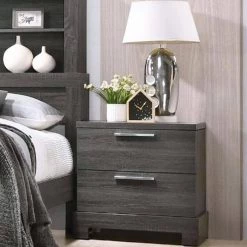 2-Drawer Gray Wooden Nightstand with Bar Pulls and Panel Support 24 in. L x 16 in. W x 25 in. H by Benjara -Cheap Benjara Store gray benjara nightstands bm220326 31 1000