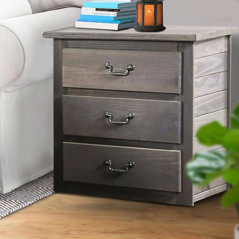 3-Drawer Gray Night Stand with Weathered Exterior (30 in. x 30 in. x 20 in.) by Benjara 7 3-Drawer Gray Night Stand with Weathered Exterior (30 in. x 30 in. x 20 in.) by Benjara - Image 7