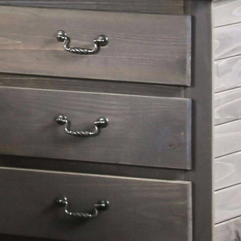 3-Drawer Gray Night Stand with Weathered Exterior (30 in. x 30 in. x 20 in.) by Benjara 3 3-Drawer Gray Night Stand with Weathered Exterior (30 in. x 30 in. x 20 in.) by Benjara - Image 3