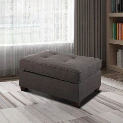 Cocktail Dark Gray Dorris Fabric and Pine Wood Ottoman by Benjara -Cheap Benjara Store gray benjara ottomans bm166751 31 1000
