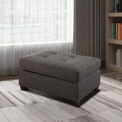Cocktail Dark Gray Dorris Fabric and Pine Wood Ottoman by Benjara -Cheap Benjara Store gray benjara ottomans bm166751 c3 1000