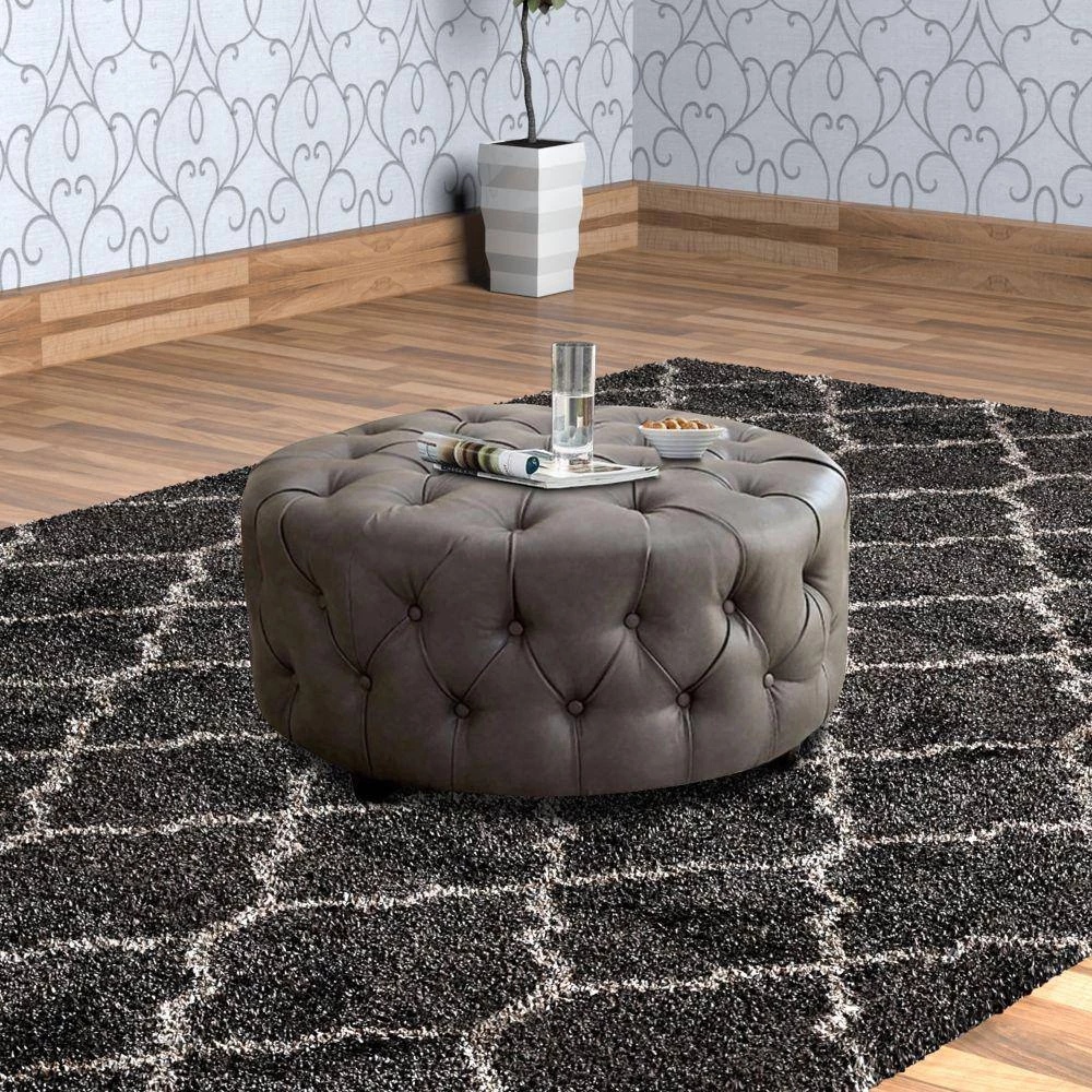 Contemporary Gray Slouchy Wooden Ottoman by Benjara 8 Contemporary Gray Slouchy Wooden Ottoman by Benjara - Image 8