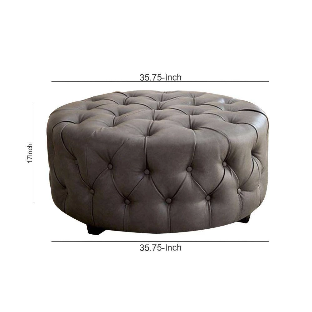 Contemporary Gray Slouchy Wooden Ottoman by Benjara 6 Contemporary Gray Slouchy Wooden Ottoman by Benjara - Image 6