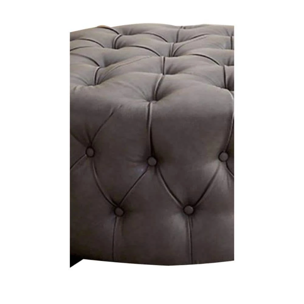 Contemporary Gray Slouchy Wooden Ottoman by Benjara 4 Contemporary Gray Slouchy Wooden Ottoman by Benjara - Image 4