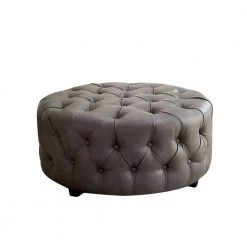 Contemporary Gray Slouchy Wooden Ottoman by Benjara