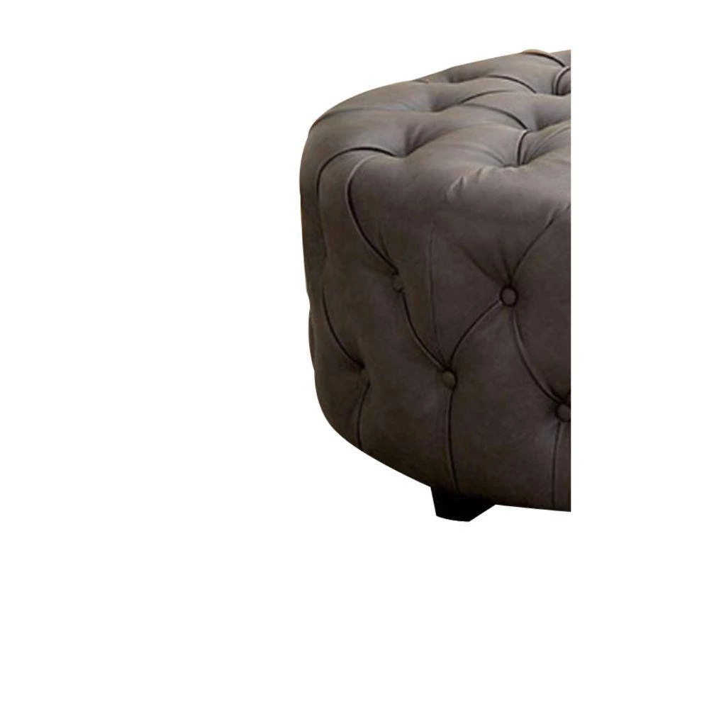 Contemporary Gray Slouchy Wooden Ottoman by Benjara 3 Contemporary Gray Slouchy Wooden Ottoman by Benjara - Image 3