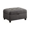 Gray Tufted Linen Upholstered Wooden Ottoman with Storage by Benjara