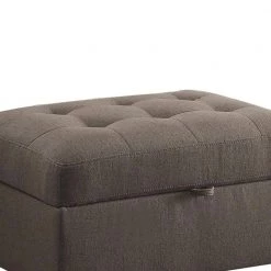 Gray Tufted Linen Upholstered Wooden Ottoman with Storage by Benjara -Cheap Benjara Store gray benjara ottomans bm182657 c3 1000